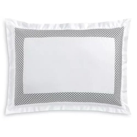 Hudson Park Collection Embroidered Geo King Sham 500 Thread Count White/Charcoal - Picture 1 of 7